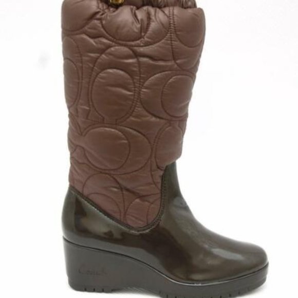 Coach CANTINA Signature Quilted Wedge Boot Brown - Picture 6 of 12